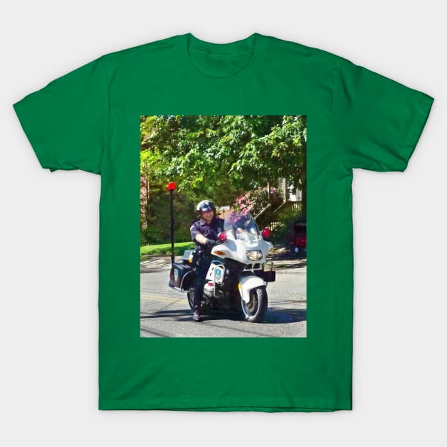 Policeman On Motorcycle T-Shirt by SusanSavad